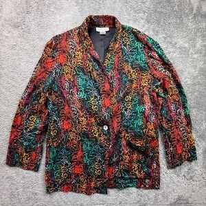 Vintage Impressions of California Boho Colorful Trippy Cardigan Womens M Pockets